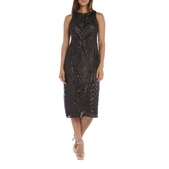 R & M Richards Dresses & Skirts - R & M Richards Sequin Dress in Black/Nude New With Tags Size 12P